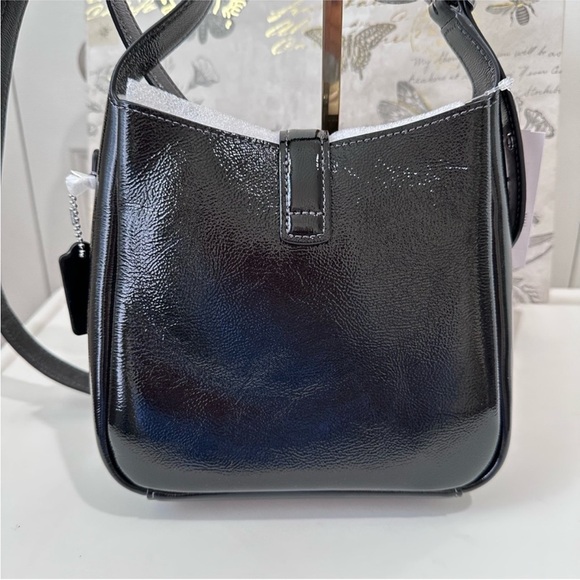 Coach Mini Hadley Crinkle Black Patent Leather Crossbody Bag Silver NWT - Picture 8 of 11